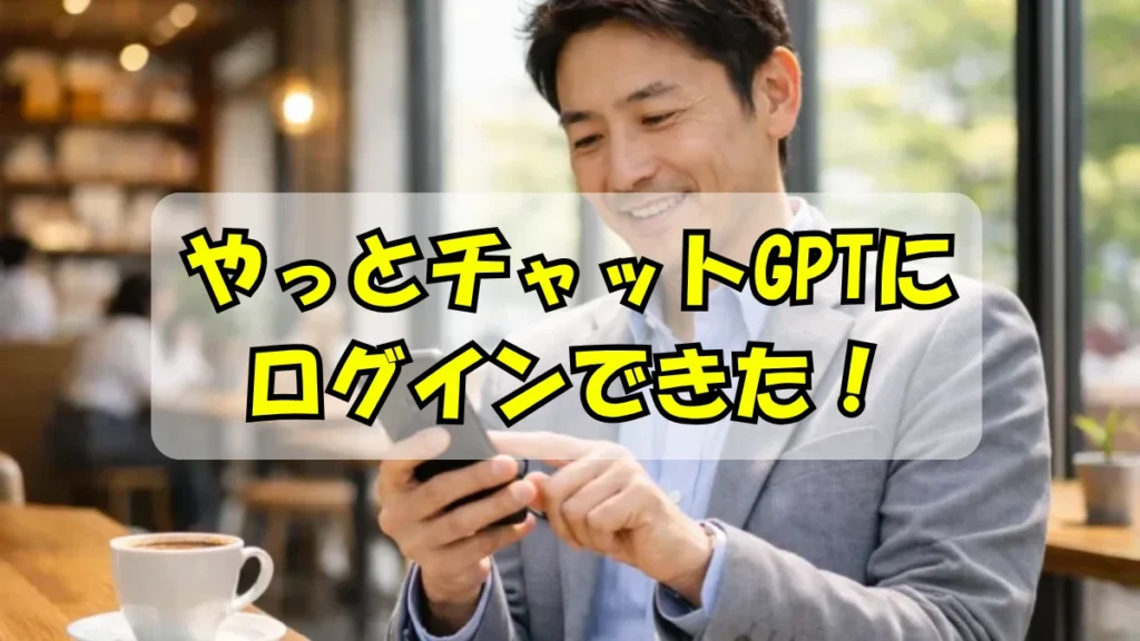 チャットGPTにログインできて喜んでいる男性
