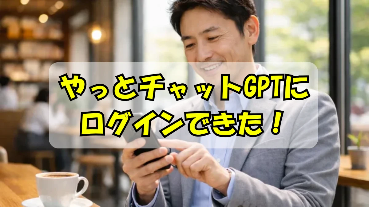 チャットGPTにログインできて喜んでいる男性